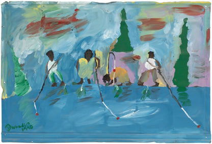 Woodie Long, American/Alabama 1942-2009, ?Fishing?, paint on found metal