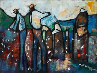 William Tolliver, American/Louisiana 1951-2000, ?Picking Cotton?, oil on gallery-wrapped canvas