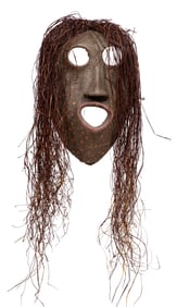Dale Pierrottie, American/Louisiana 20th c., ?Black Clay Mask with Bousillage and Raffia?, mixed