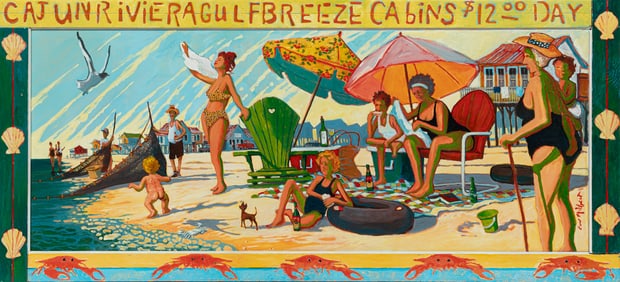 Earl Hebert, American/Louisiana 1942-2006, ?Cajun Rivera Gulf Breeze Cabins $12.00 Day?, oil on