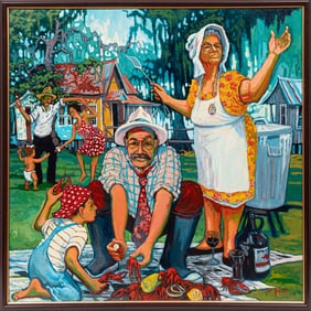 Earl Hebert, American/Louisiana 1942-2006, ?Family Crawfish Boil?, oil on canvas