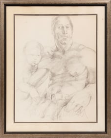George Valentine Dureau, American/Louisiana 1930-2014, "Man with Putto", charcoal on paper