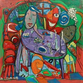 Mark Nikoff, American/Louisiana 20th c., ?Gather?, mixed media on gallery-wrapped canvas