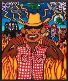 Hunter Roth, American/Louisiana 20th c., ?Texas Monkey: The Mideast BBQ", acrylic on gallery-wrapped