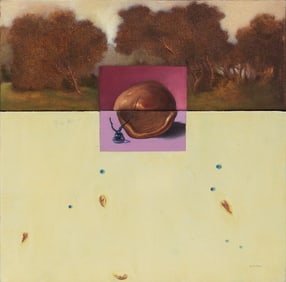 Iantha Newton, British/Tennessee 20th c., ?Aftermath?, mixed media collage on two-part panel