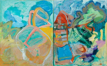 Dutch Kepler, American/Louisiana 1943-2024, ?Betaille Retreat?, acrylic and collage on paper laid on