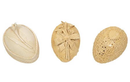 Frank Fleming, American/Alabama 1940-2018, "Eggs", 3 ceramics