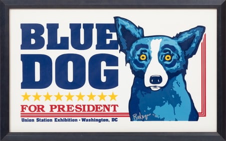 George Rodrigue, American/Louisiana 1944-2013, "Union Station (Blue Dog for President)", silkscreen