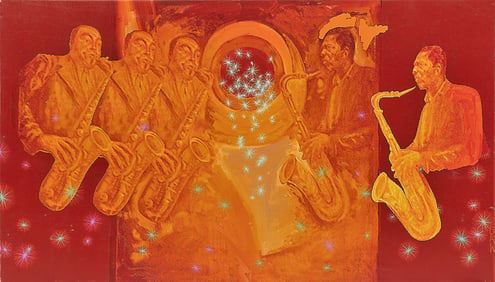 Eugene "Eda" Wade, American/Louisiana 1939-2021, ?Magic and Music?, digital print on canvas