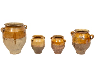 Four Antique French Glazed Confit Jars