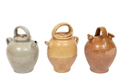 Three Antique French Glazed Pottery Vessels