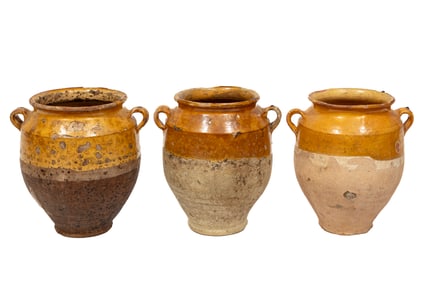 Three Antique French Glazed Confit Jars