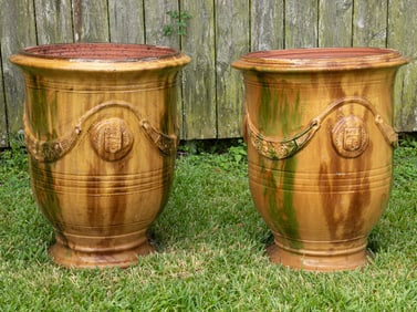 Pair of Anduze Glazed Terracotta Garden Urns