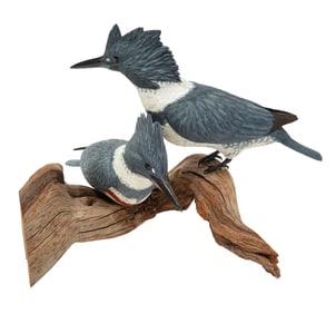 Don Gomez, American/Louisiana, b. 1951, "Belted Kingfisher", paint and mixed media on carved wood,