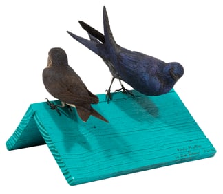 Don Gomez, American/Louisiana, b. 1951, "Purple Martins", paint and mixed media on carved wood,