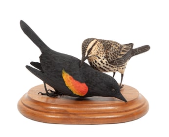 Don Gomez, American/Louisiana, b. 1951, "Red-Winged Blackbird", paint and mixed media on carved