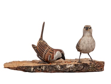 Don Gomez, American/Louisiana, b. 1951, "House Sparrow", paint and mixed media on carved wood, 1996,