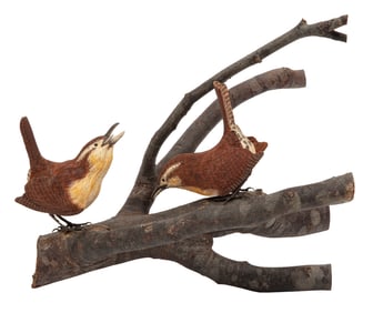 Don Gomez, American/Louisiana, b. 1951, "House Wren", paint and mixed media on carved wood, 1996,