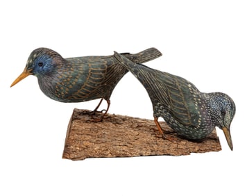 Don Gomez, American/Louisiana, b. 1951, "Starlings", paint and mixed media on carved wood, 1998,