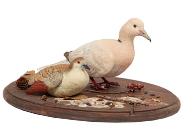 Don Gomez, American/Louisiana, b. 1951, "Ringneck & Inca Doves", paint and mixed media on carved
