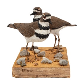 Don Gomez, American/Louisiana, b. 1951, "Killdeer", paint and mixed media on carved wood, 1997,