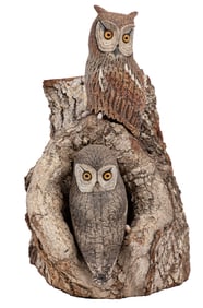 Don Gomez, American/Louisiana, b. 1951, "Screech Owl", paint and mixed media on carved wood, 1996,