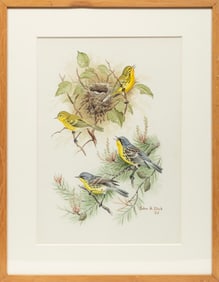 John Henry Dick, American/New York 1919-1995, ?Warblers?, watercolor on board