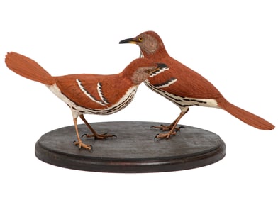 Don Gomez, American/Louisiana, b. 1951, "Brown Thrasher", paint and mixed media on carved wood,