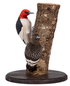 Don Gomez, American/Louisiana, b. 1951, "Red-Headed Woodpecker", paint and mixed media on carved