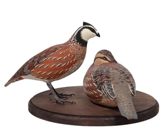 Don Gomez, American/Louisiana, b. 1951, "Bobwhite Quail", paint and mixed media on carved wood,