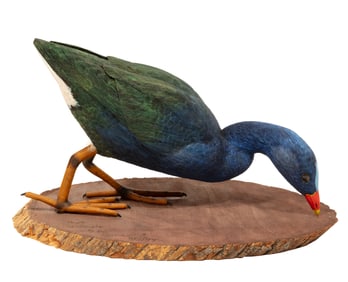 Don Gomez, American/Louisiana, b. 1951, "Purple Gallinule", paint and mixed media on carved wood,
