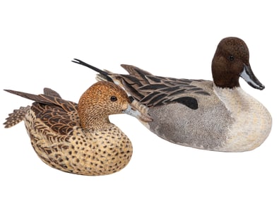 Don Gomez, American/Louisiana, b. 1951, "Pintail Hen" and "Pintail Drake", paint and mixed media on