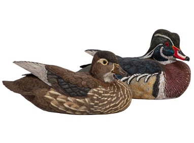 Don Gomez, American/Louisiana, b. 1951, "Wood Duck Hen" and "Wood Duck Drake 'At Rest'", paint and