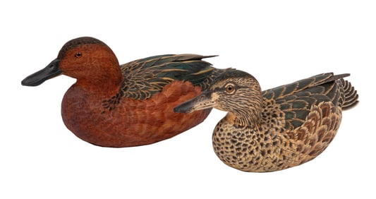 Don Gomez, American/Louisiana, b. 1951, "Cinnamon Teal Hen" and "Cinnamon Teal Drake", paint and