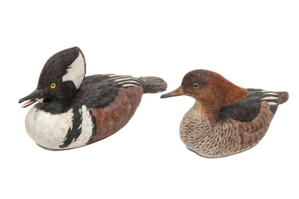 Don Gomez, American/Louisiana, b. 1951, "Hooded Merganser Hen" and "Hooded Merganser Drake", paint