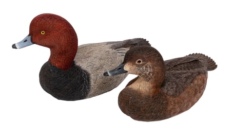 Don Gomez, American/Louisiana, b. 1951, "Redhead Hen" and "Redhead Drake", paint and mixed media on