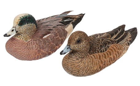 Don Gomez, American/Louisiana, b. 1951, "Widgeon Hen" and "Widgeon Drake", paint and mixed media on