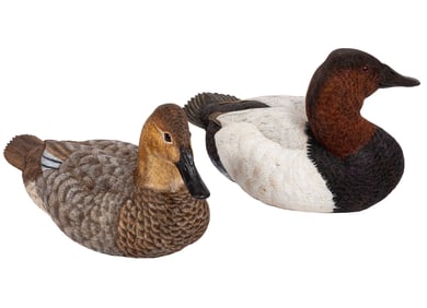 Don Gomez, American/Louisiana, b. 1951, "Canvasback Hen" and "Canvasback Drake", paint and mixed