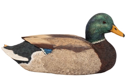 Don Gomez, American/Louisiana, b. 1951, "Mallard Drake", paint and mixed media on carved wood,