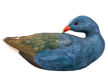 Don Gomez, American/Louisiana, b. 1951, "Purple Gallinule", paint and mixed media on carved wood,