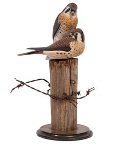 Don Gomez, American/Louisiana, b. 1951, "American Kestrel", paint and mixed media on carved wood,