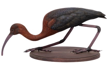 Don Gomez, American/Louisiana, b. 1951, "Glossy Ibis", paint and mixed media on carved wood, 2002,