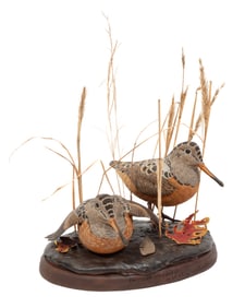Don Gomez, American/Louisiana, b. 1951, "American Woodcock", paint and mixed media on carved wood,