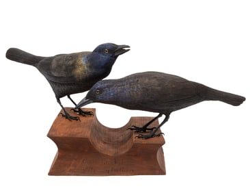 Don Gomez, American/Louisiana, b. 1951, "Common Grackel", paint and mixed media on carved wood,