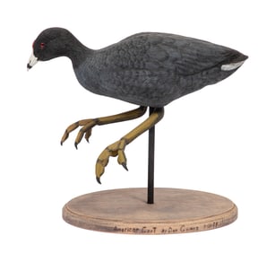 Don Gomez, American/Louisiana, b. 1951, "American Coot", paint and mixed media on carved wood, 1998,