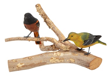 Don Gomez, American/Louisiana, b. 1951, "Orchard Oriole", paint and mixed media on carved wood,