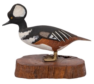 Clay Roberts, American/Louisiana 20th c., "Hooded Merganser Drake", paint and mixed media on carved