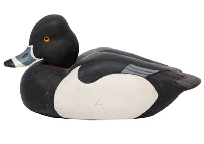 Michael G. Rhodes, American/Louisiana 20th c., "Ring-Necked Drake", paint and mixed media on carved