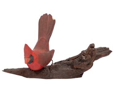 Wildlife Garden Decorative Carved Wood and Mixed Media Cardinal on Branch