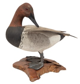 Jerry Harp, American/Louisiana 20th c., "Canvasback Duck", paint and mixed media on carved wood